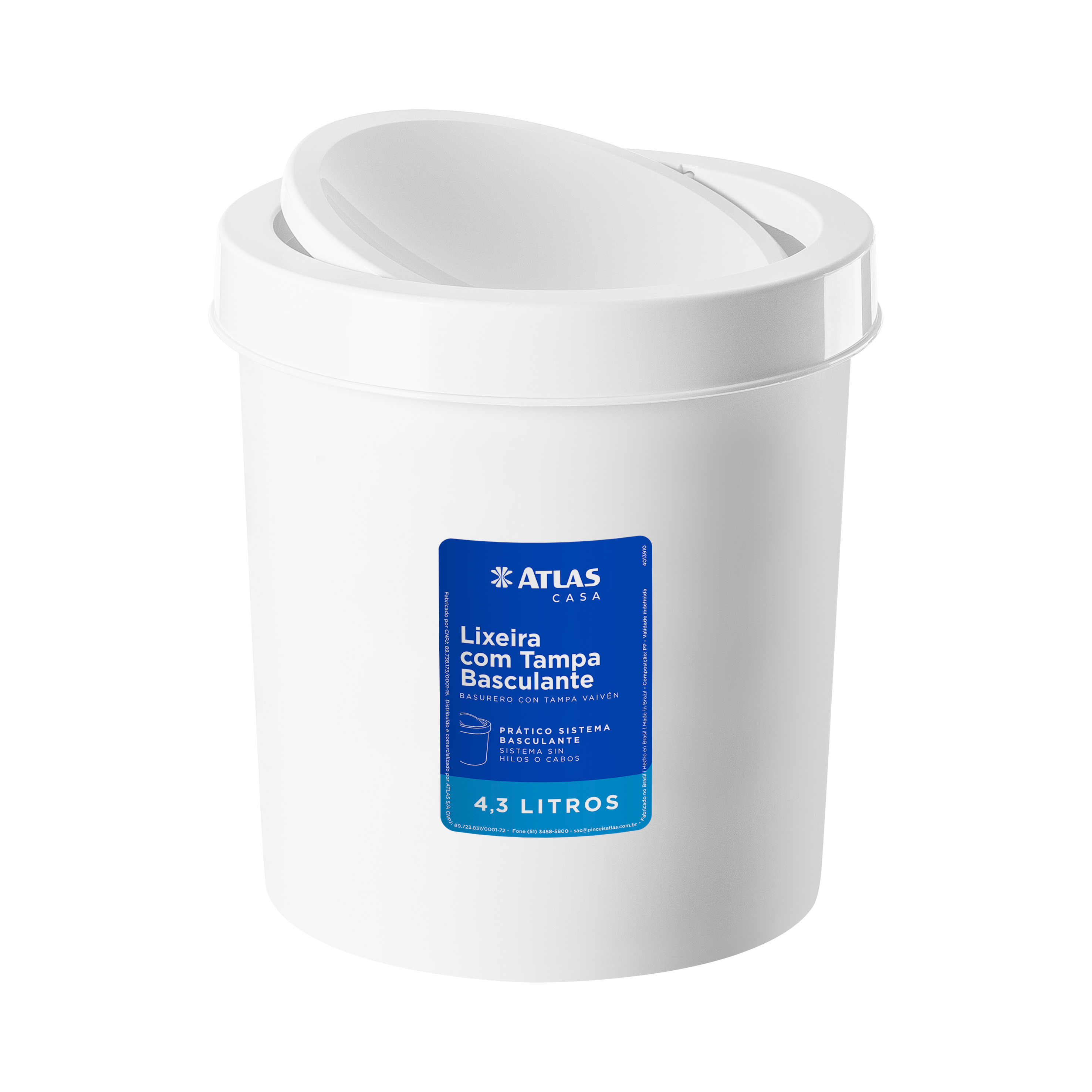 BASURERO TAPA VAIVEN 6Z PLAST - BLANCO