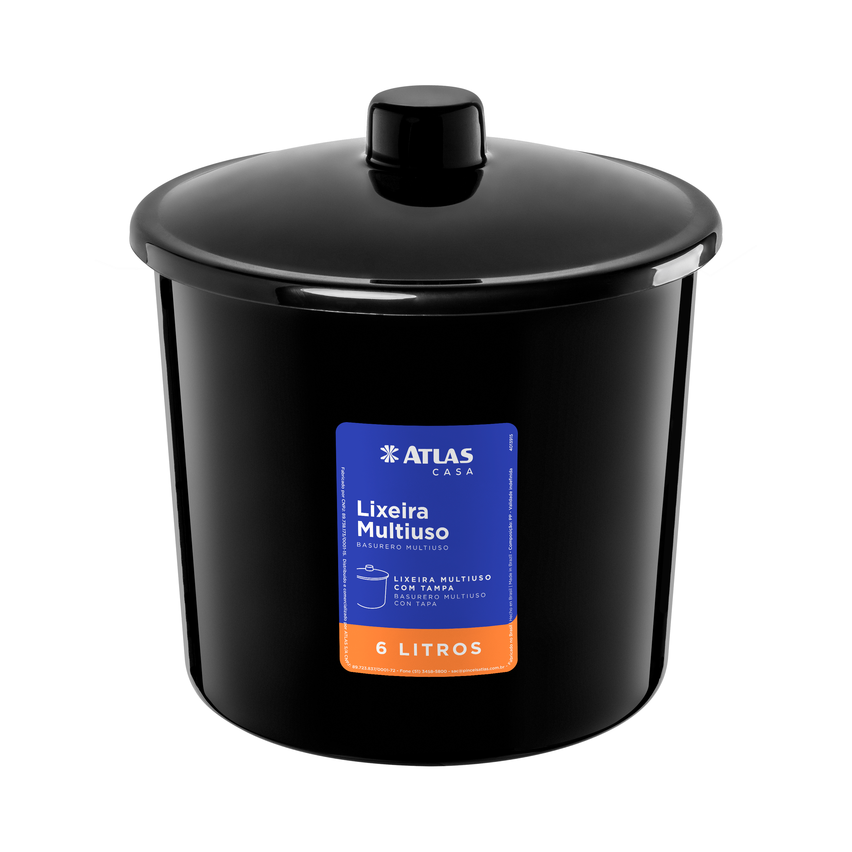 BASURERO CON TAPA 6L PT PLASTICO NEGRO