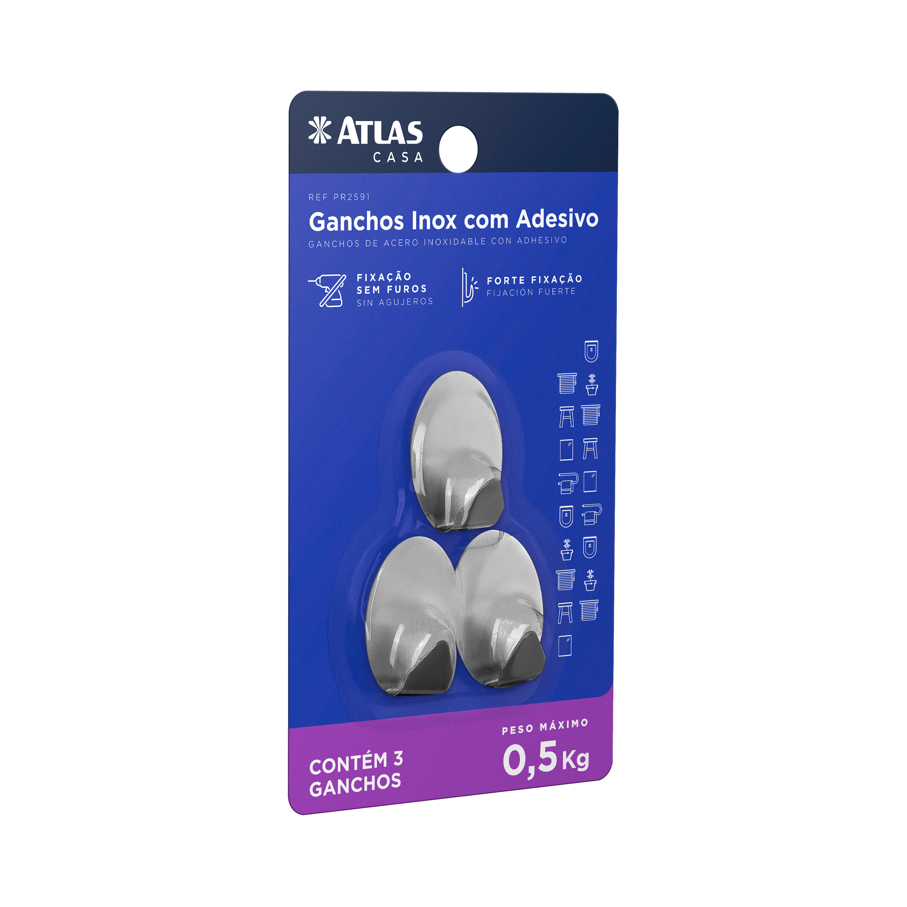 GANCHO ADHESIVO DE METAL 0.7KG 12X3PZ