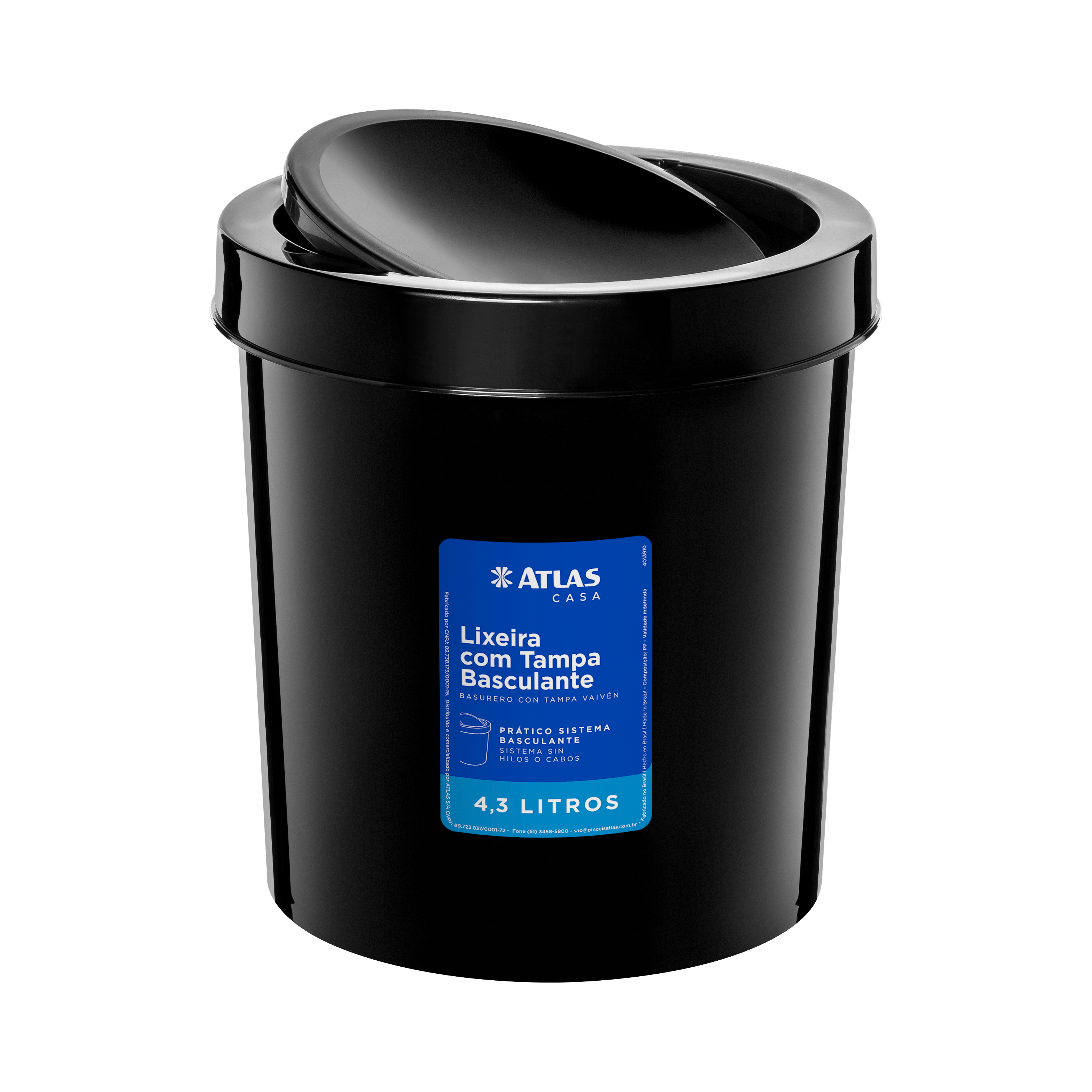 BASURERO TAPA VAIVEN 6Z PLASTICO-NEGRO