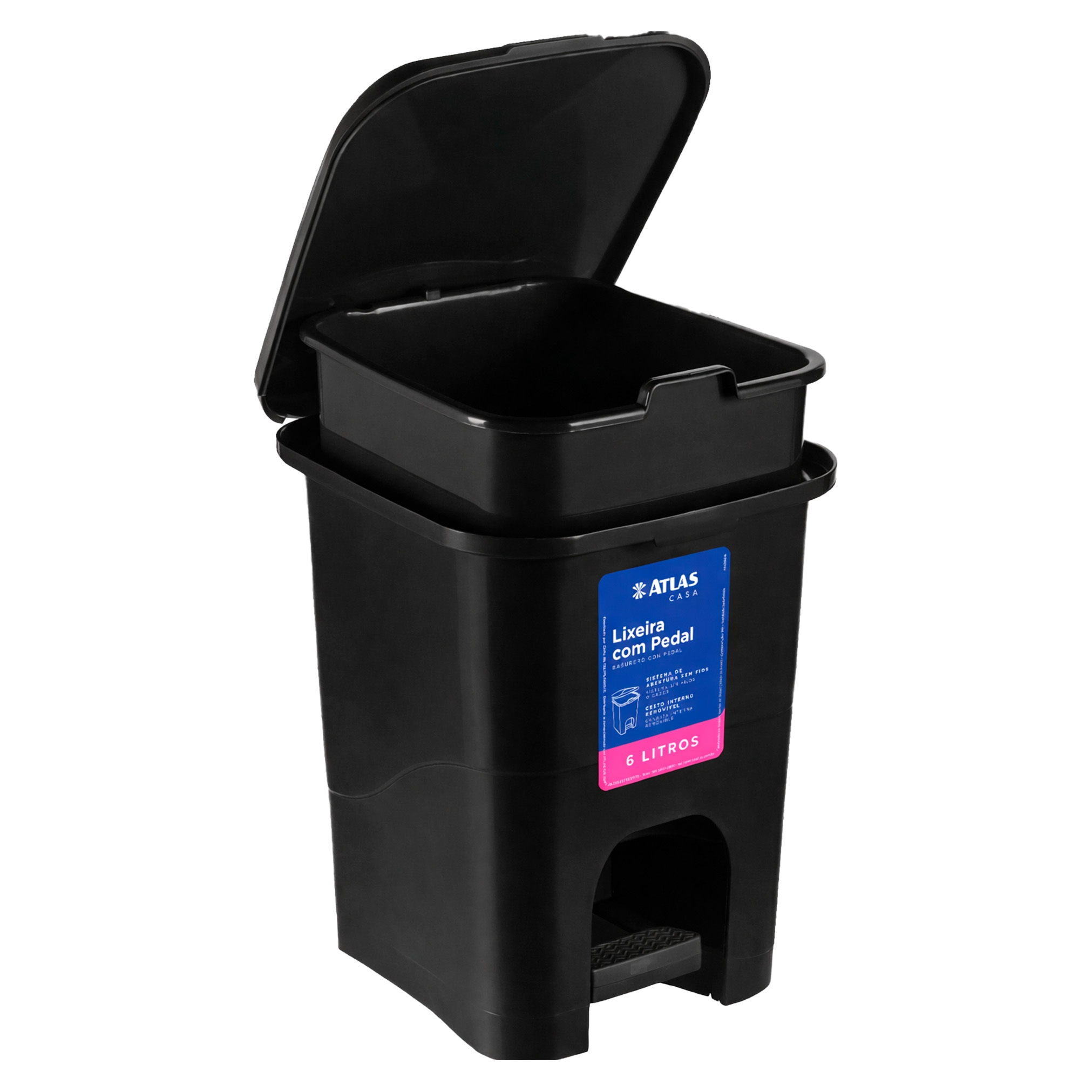 BASURERO C/ PEDAL PLASTICO - NEGRO