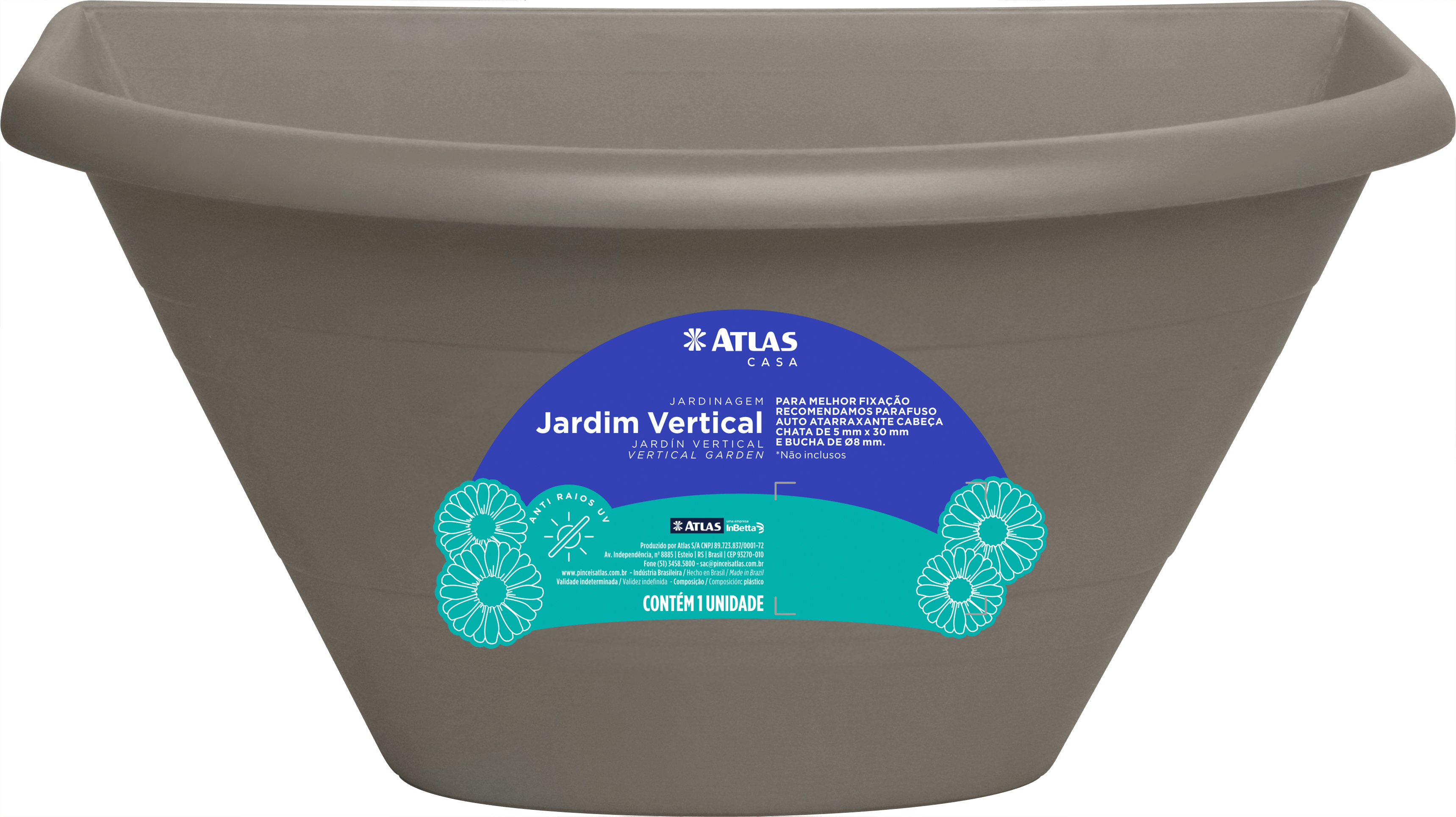 VASO PLASTICO VERTICAL PARA JARDIN GRIS
