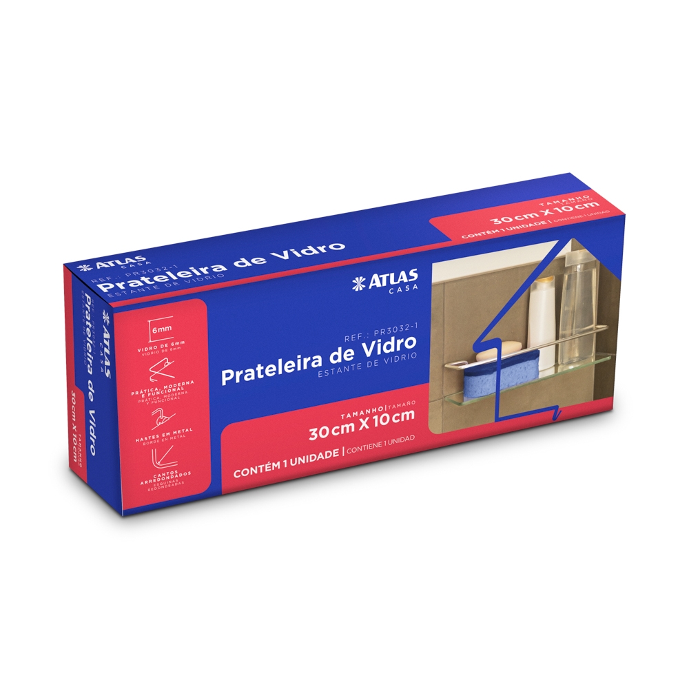 REPISA DE VIDRIO CON BASE 30X10CM S