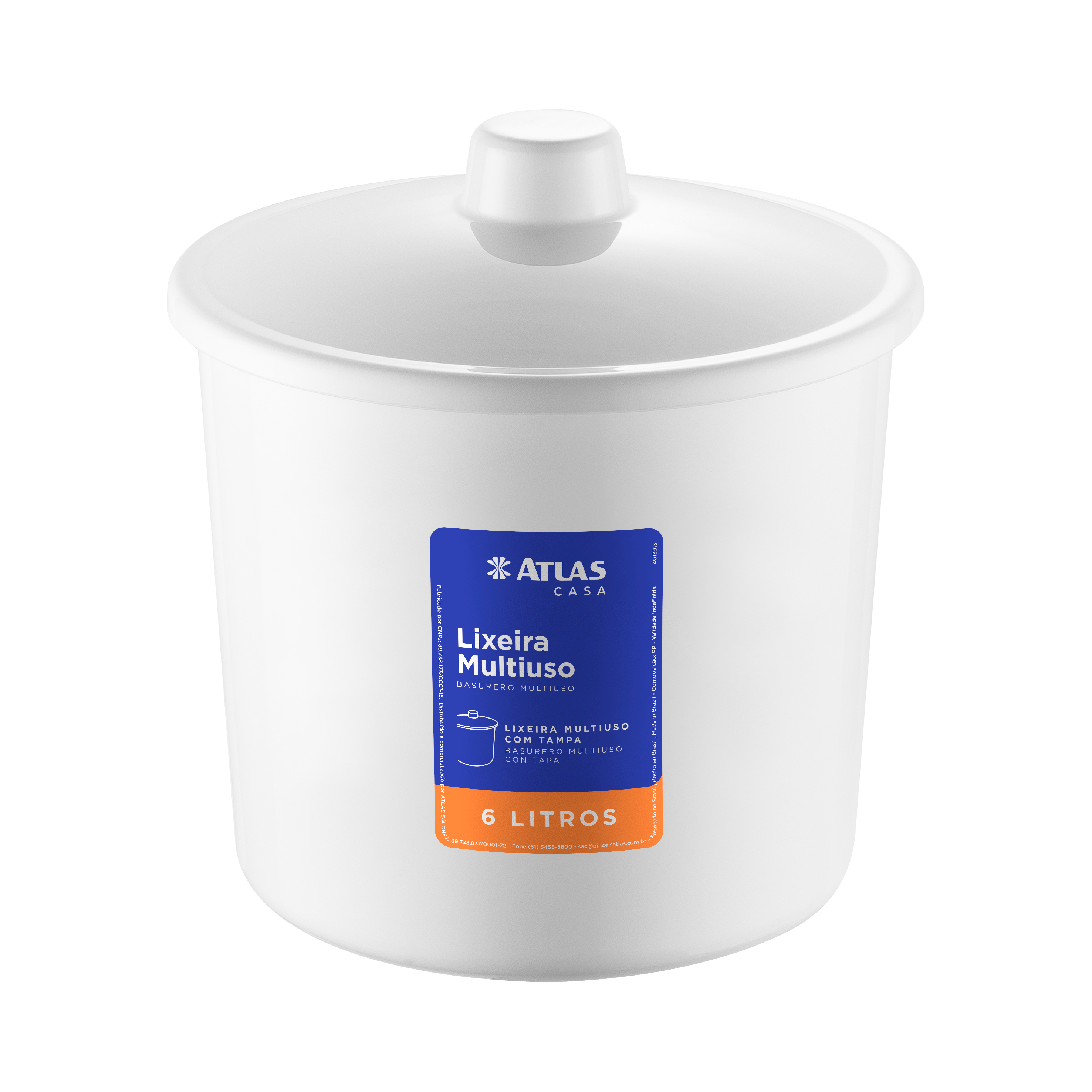 BASURERO CON TAPA 6L PT PLASTICO BLANCO