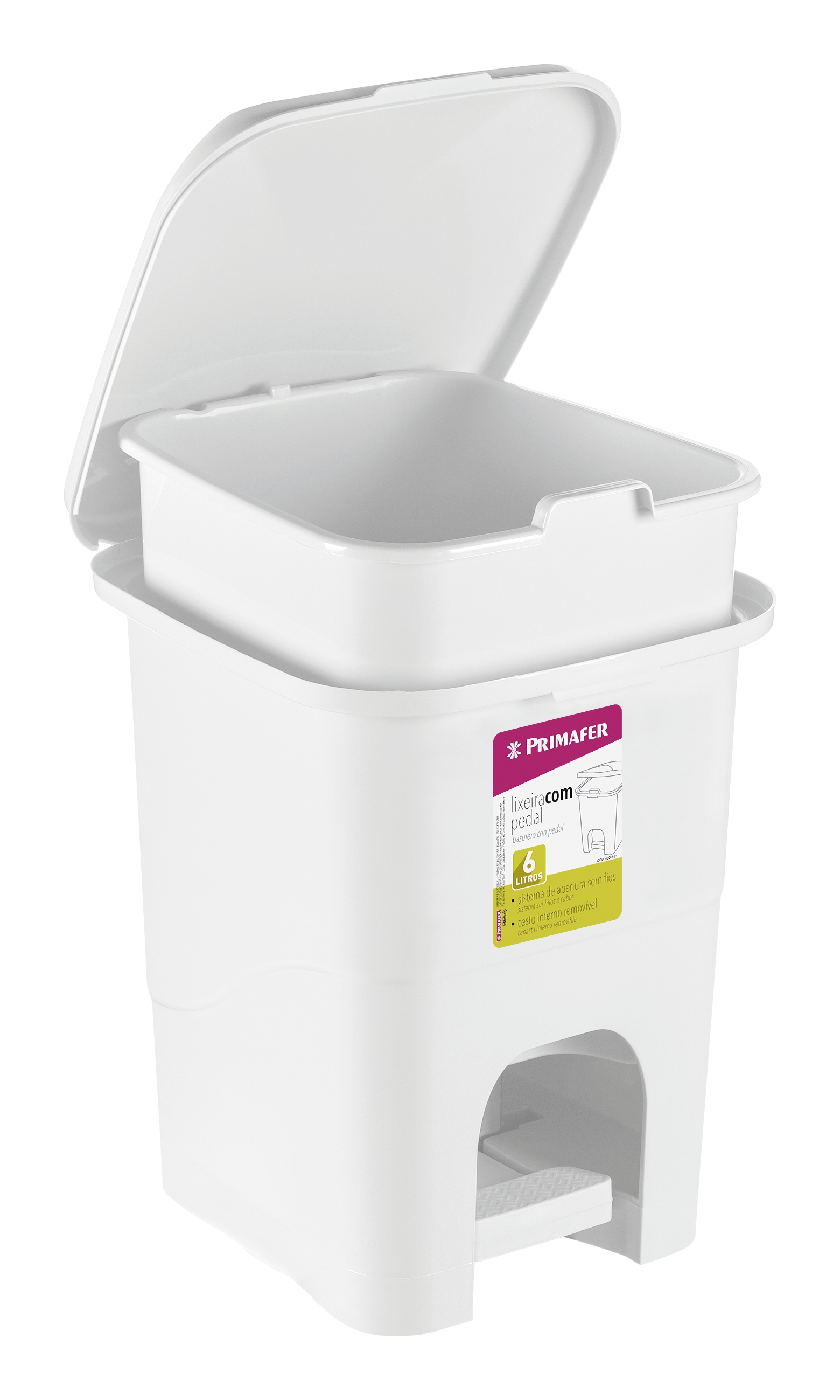 LIXEIRA RETANGULAR 6L C/ PEDAL PLAST BR
