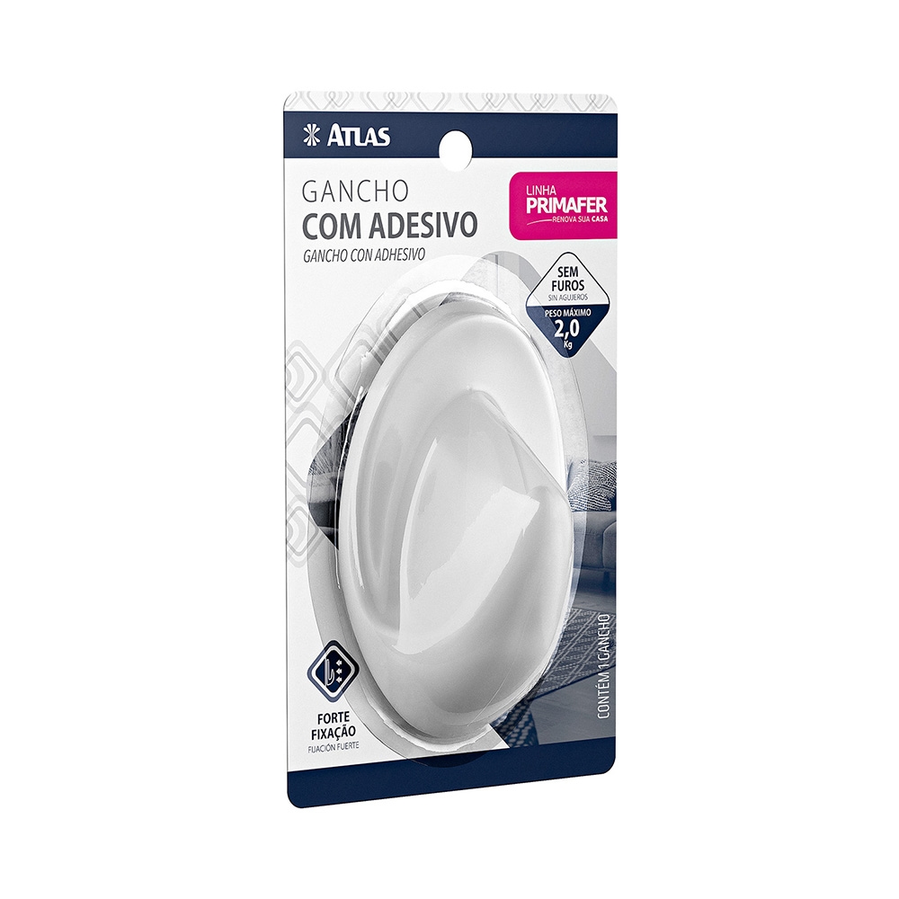 GANCHO ADESIVO 2,0KG OVAL PLASTICO BR