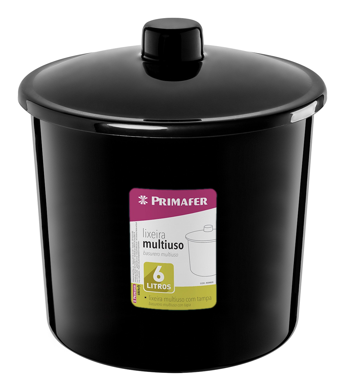 LIXEIRA C/ TAMPA 6L PLASTICO PT