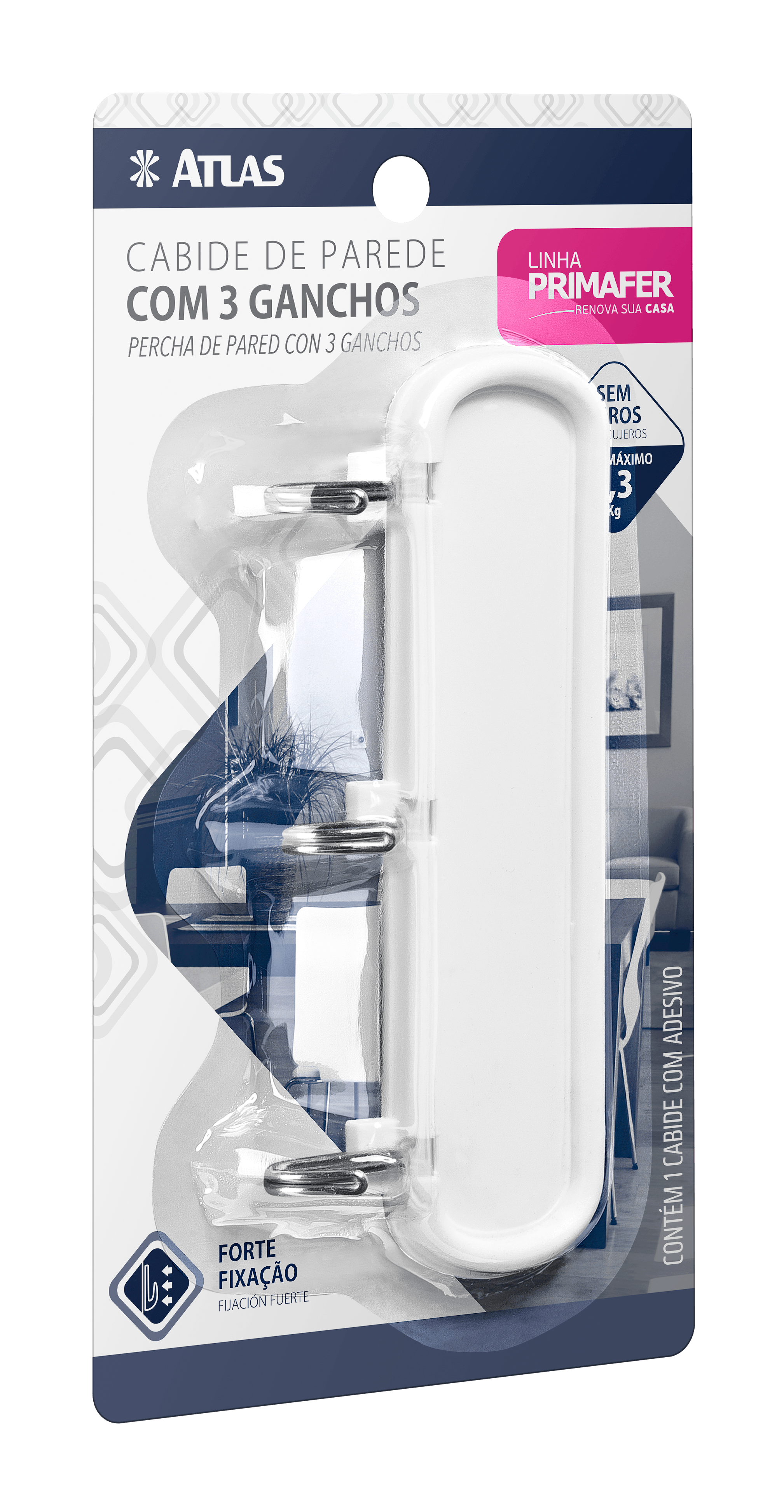 GANCHO ADES TRIPLO 0,3KG PLAST/METAL BR