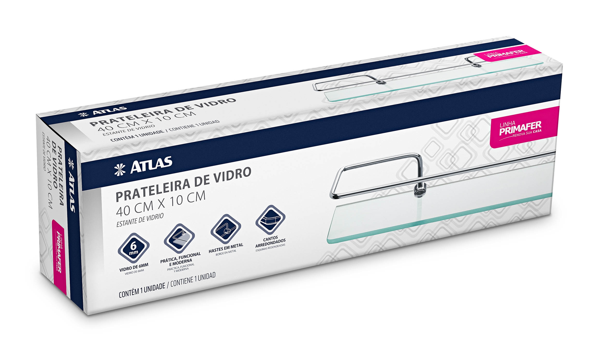 PRAT VIDRO 6MM 40X10CM HASTE METAL POLID