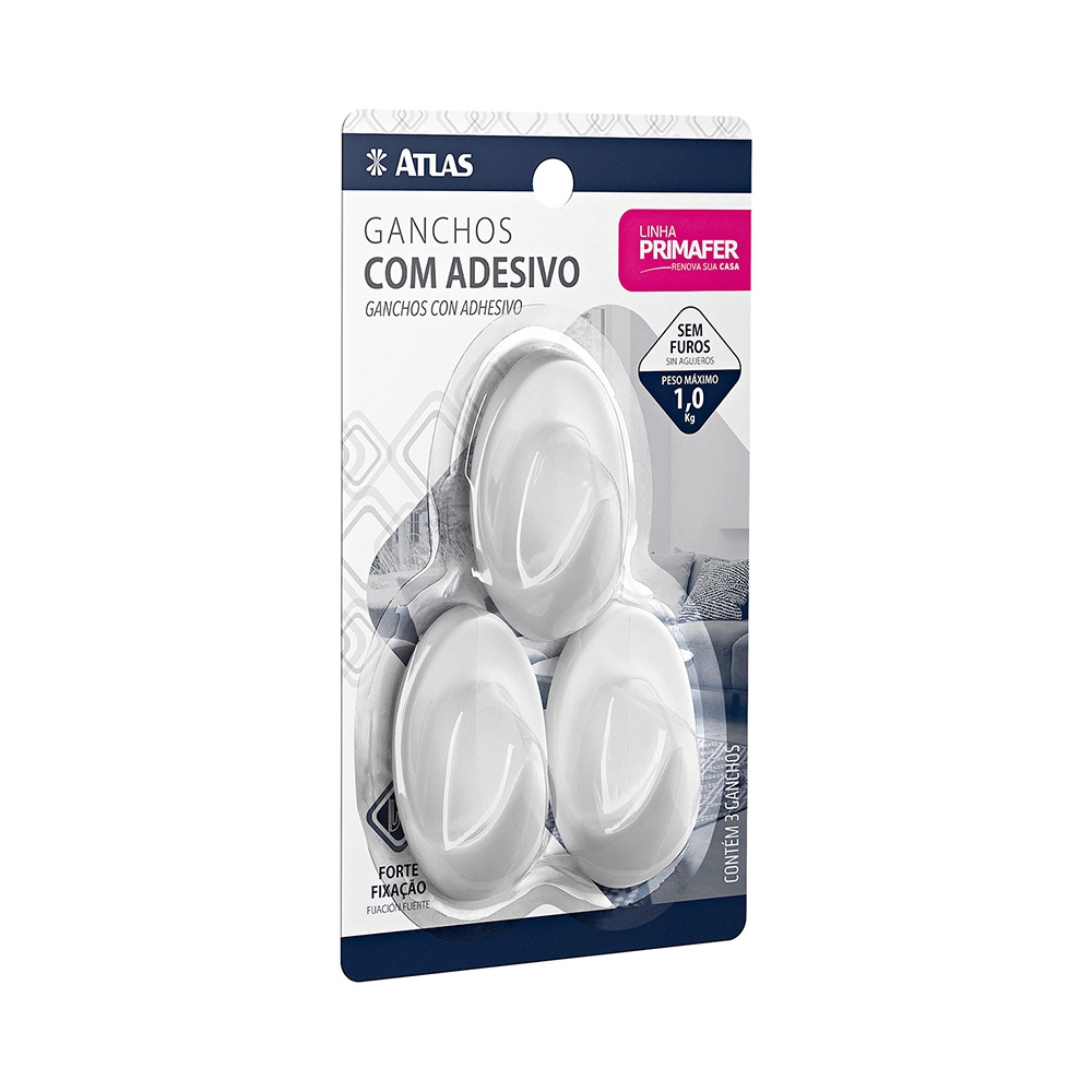 GANCHO ADESIVO 3PC 1,0KG OVAL PLAST BR
