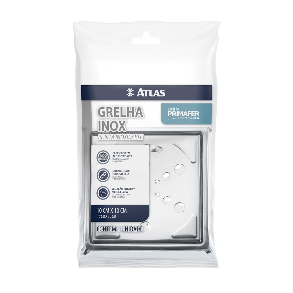 GRELHA QUADRADO INOX P/ CX SIF C/CX 10CM