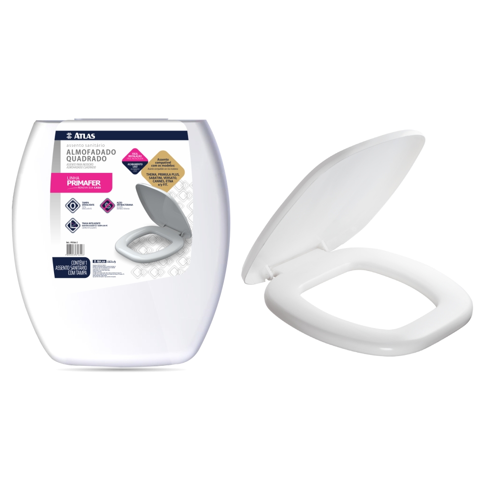 Assento Sanitário Almofadado Quadrado Branco