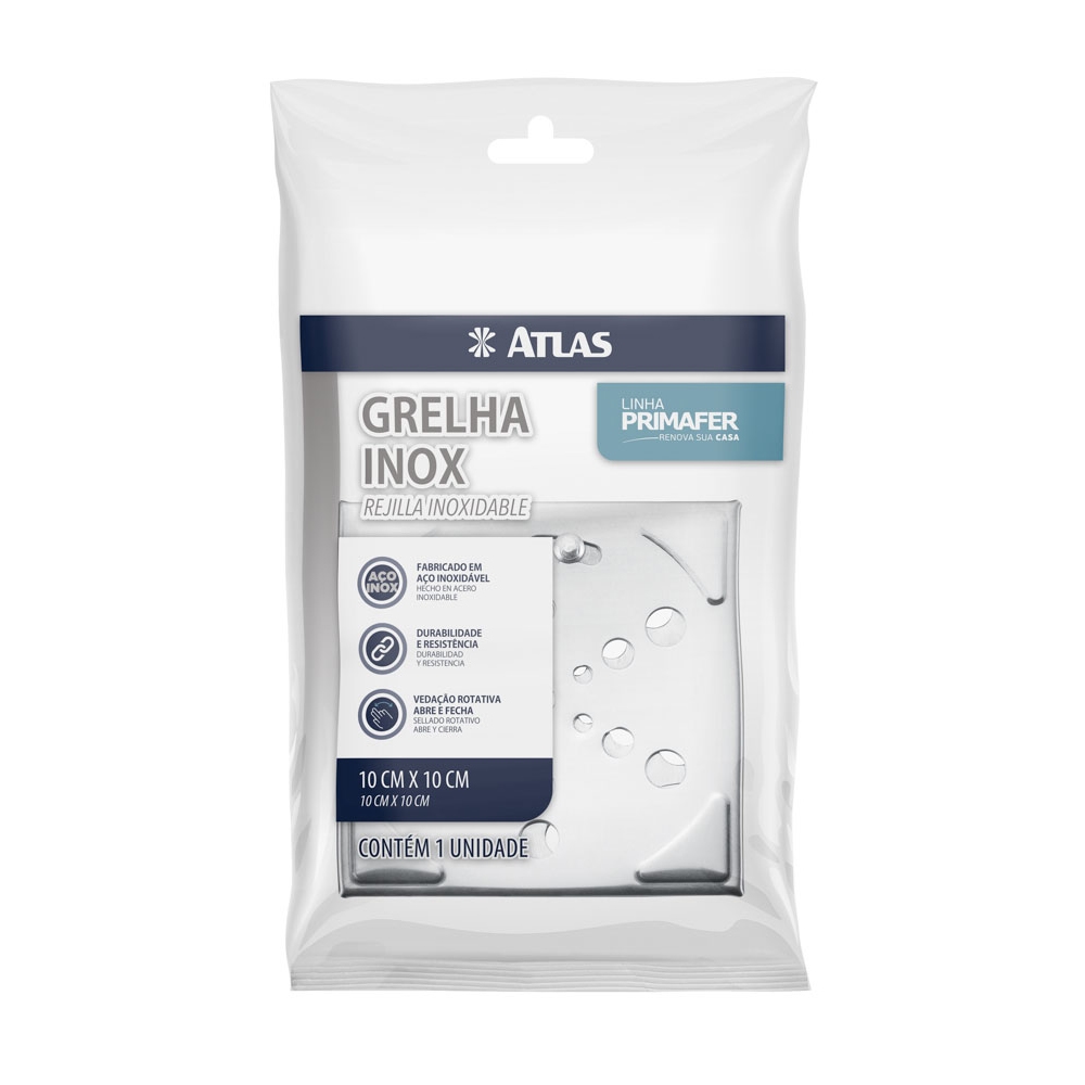 GRELHA QUADRADO INOX P/ CX SIF S/CX 10CM