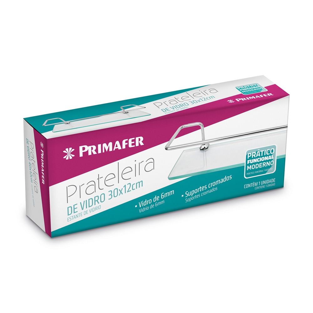 PRAT VIDRO 6MM 30X10CM HASTE METAL POLID