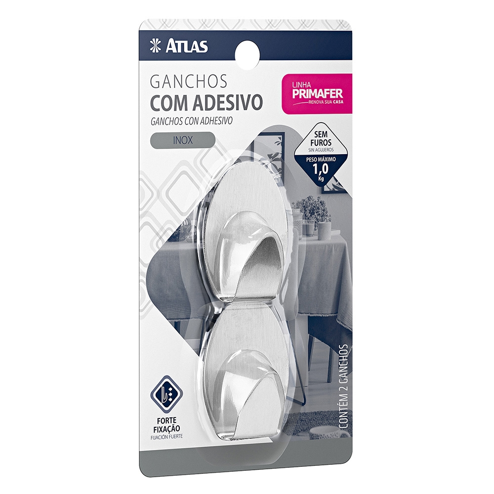 GANCHO ADESIVO 2PC 1,0KG INOX